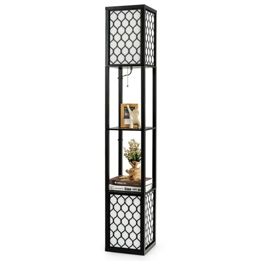 Modern Floor Lamp with Shelves and Pull Chain Switch