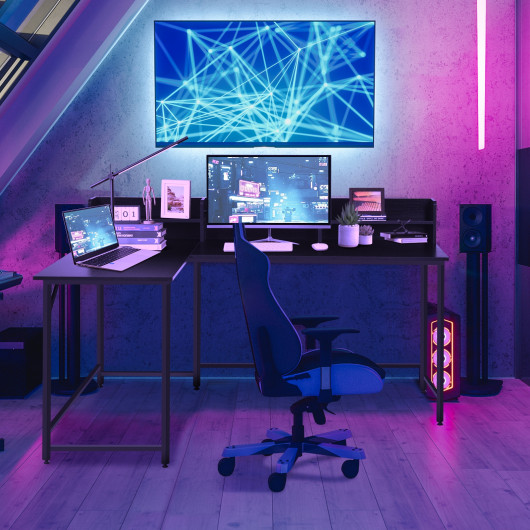 L-Shaped Computer Desk with Hutch and Bookshelf for Offices - Image 2