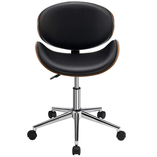 Mid-Century Adjustable Black Leather Office Chair with Swivel Base
