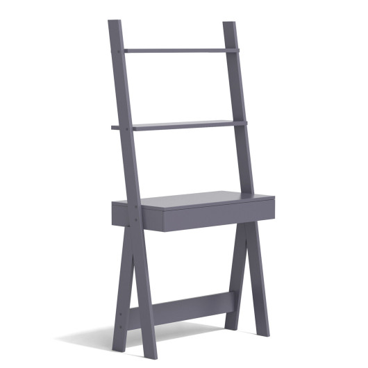Ladder Shelf Desk with Drawer, Countertop, and 2 Shelves