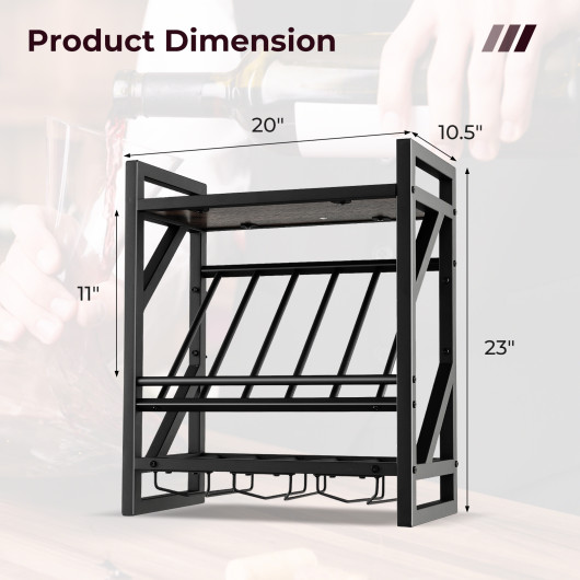 Wall Mounted Wine Rack with Glass Holder for 10 Bottles