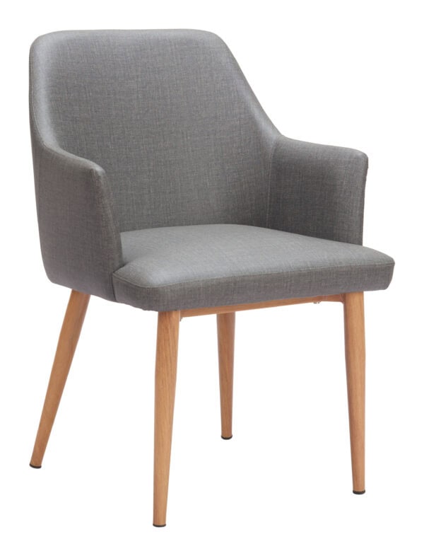 Gray Upholstered Dining Chairs with Armrests and Ash Wood Legs (Set of 2)