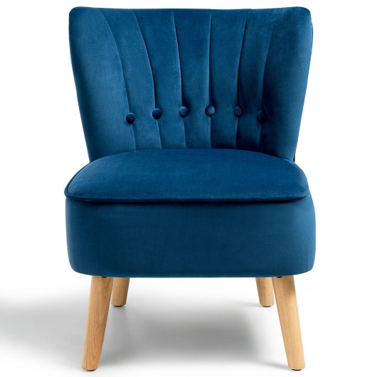 Velvet Armless Accent Chair with Tufted Cushion and Wood Legs