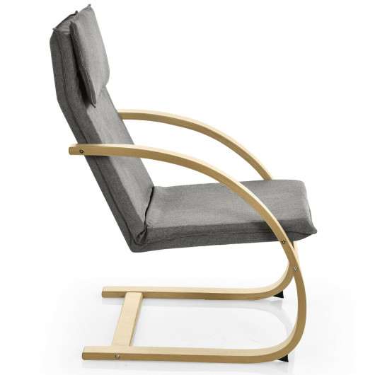 Gray Modern Bentwood Lounge Chair with Cushion and Linen Fabric