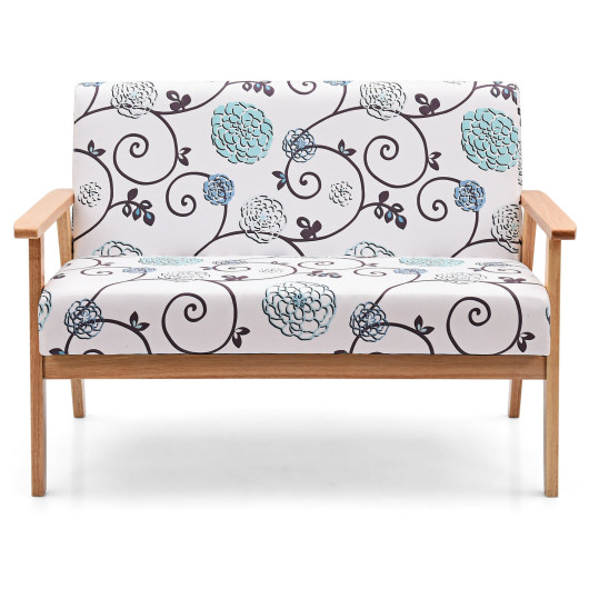 Compact Upholstered Loveseat with Floral Pattern and Wooden Frame