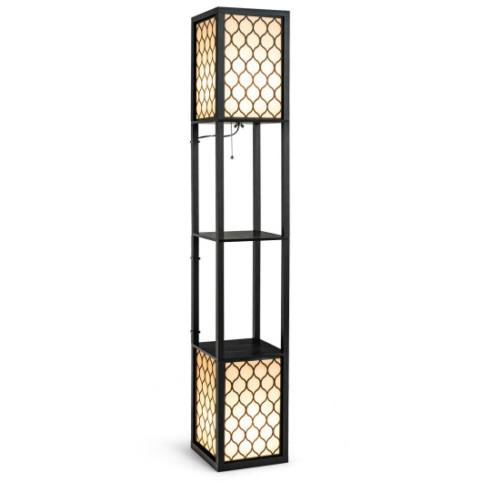 Modern Floor Lamp with Shelves and Pull Chain Switch