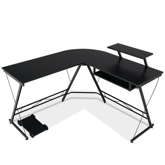 Space-Saving L Shaped Computer Desk with Monitor Stand Black