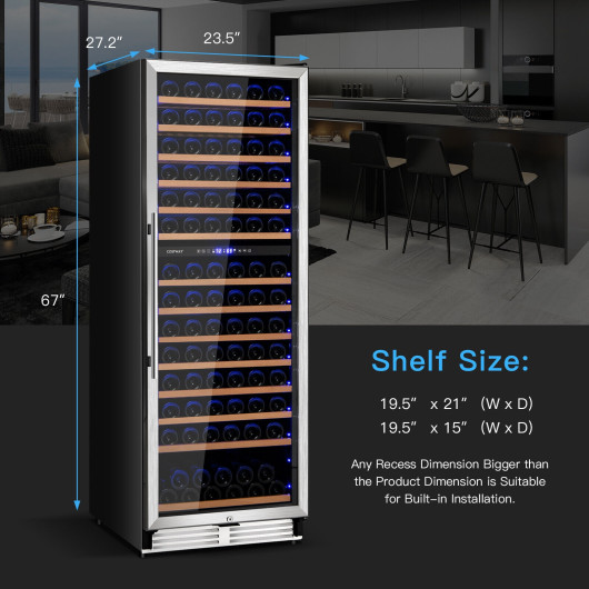 Dual Zone Wine Cooler Refrigerator with Temperature Control (154 Bottles) - Image 4