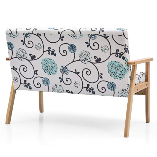 Compact Upholstered Loveseat with Floral Pattern and Wooden Frame