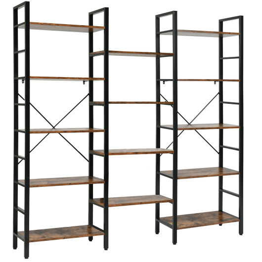 Industrial Triple Wide 5 Tier Bookshelf with Open Shelves