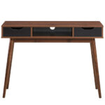 Modern Computer Desk with Drawers, Shelf, and Solid Wood Legs