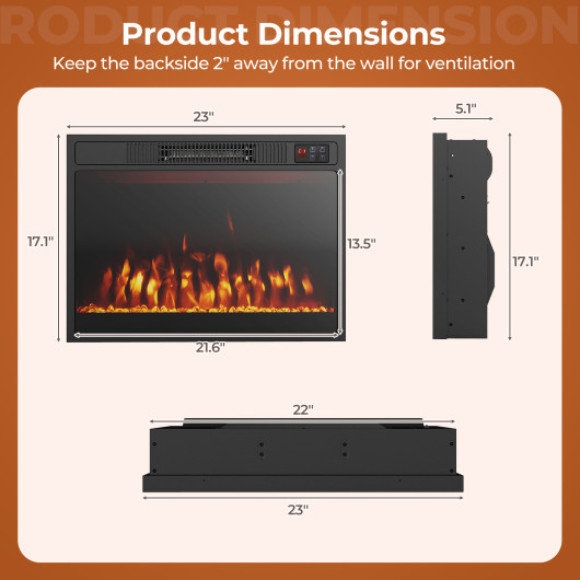 23-Inch Electric Fireplace Heater with Adjustable Flame and Heat