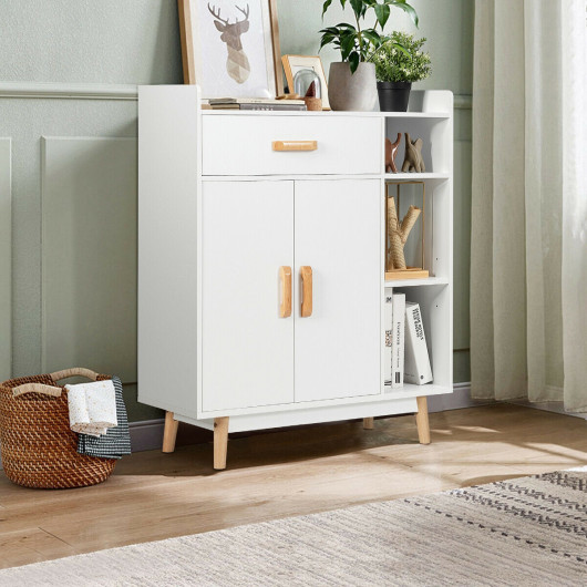Modern Freestanding Storage Cabinet with Drawer and Adjustable Shelves