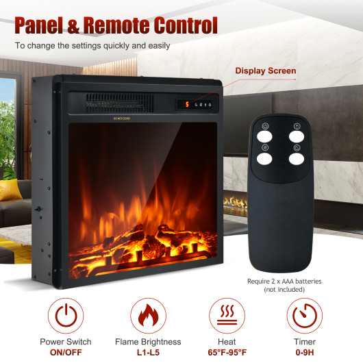 18 Inch Freestanding or Recessed Electric Fireplace Heater 1500W