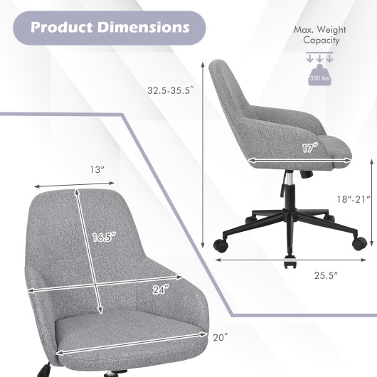Ergonomic Gray Linen Office Chair with Adjustable Height and Rocking Back