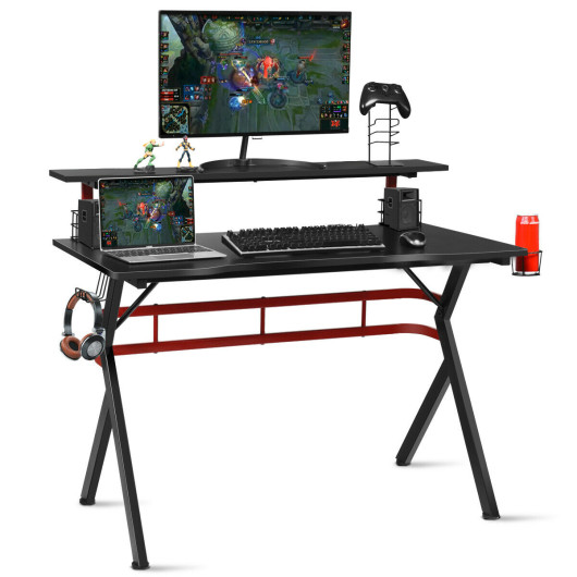Multifunctional Gaming Desk with Monitor Shelf and Storage Accessories