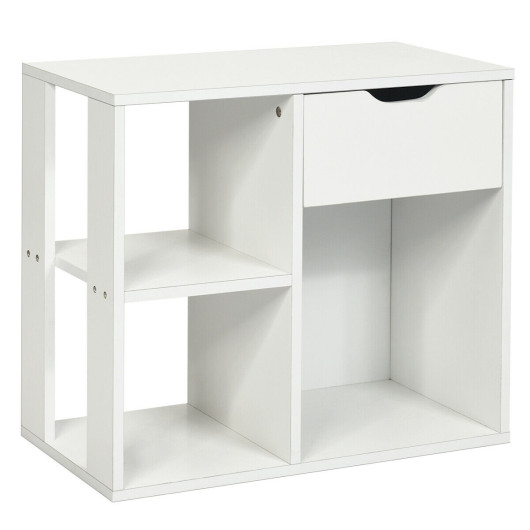 Modern 2-Tier Wooden Side Table with Drawer and Shelves - Image 3