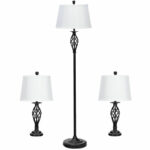 Modern Metal Lamps with White Shades for Living Room (Set of 3)