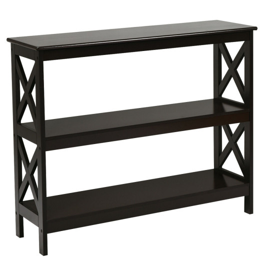 Rustic X-Design 3-Tier Console Table with Open Shelf