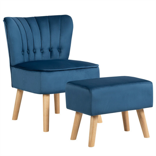 Velvet Upholstered Accent Chair and Ottoman with Wooden Legs (Set of 2) - Image 3