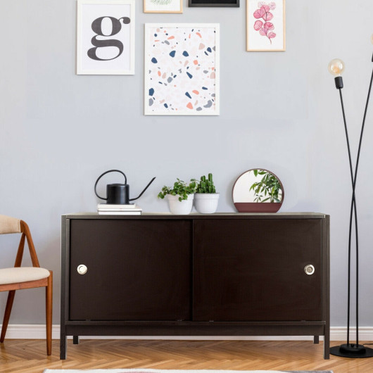 Modern TV Stand with Sliding Doors and Storage - Dark Brown