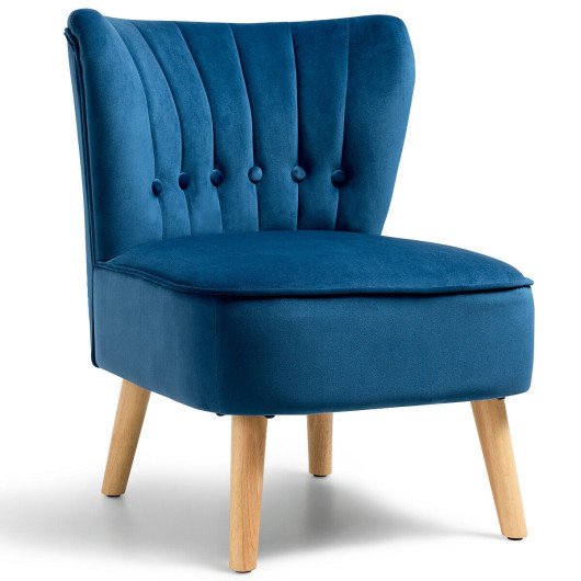 Velvet Armless Accent Chair with Tufted Cushion and Wood Legs