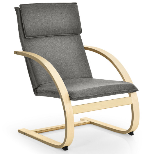 Gray Modern Bentwood Lounge Chair with Cushion and Linen Fabric