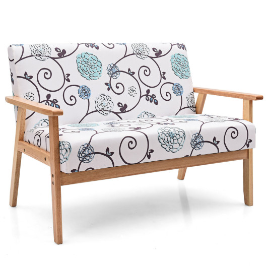 Compact Upholstered Loveseat with Floral Pattern and Wooden Frame
