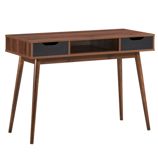 Modern Computer Desk with Drawers, Shelf, and Solid Wood Legs - Image 3
