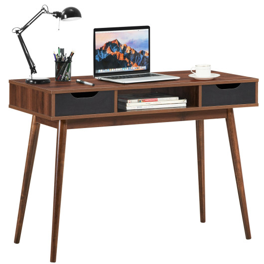 Modern Computer Desk with Drawers, Shelf, and Solid Wood Legs - Image 6