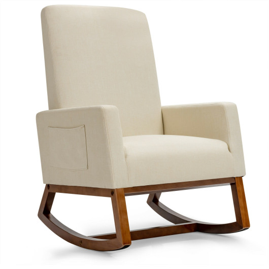 Rocking Upholstered Lounge Armchair with High Back and Side Pocket - Image 3