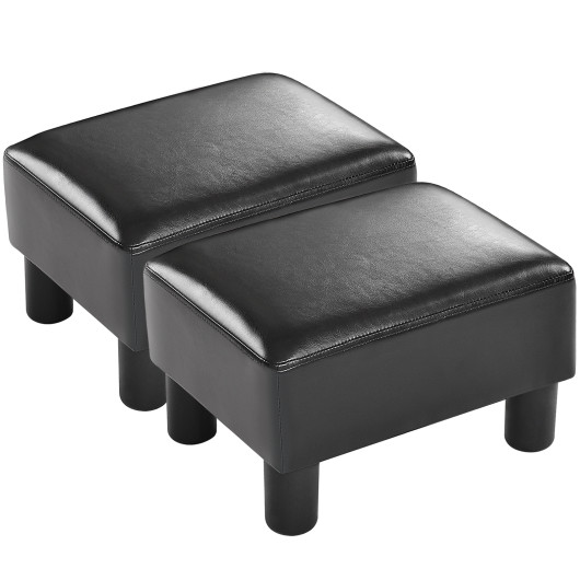 PU Leather Rectangular Ottoman Footstool with Sturdy Wood Frame