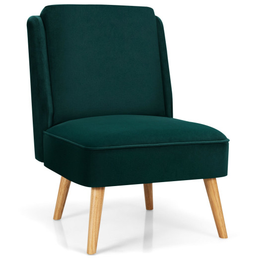 Velvet Armless Accent Chair with Rubber Wood Legs - Image 3