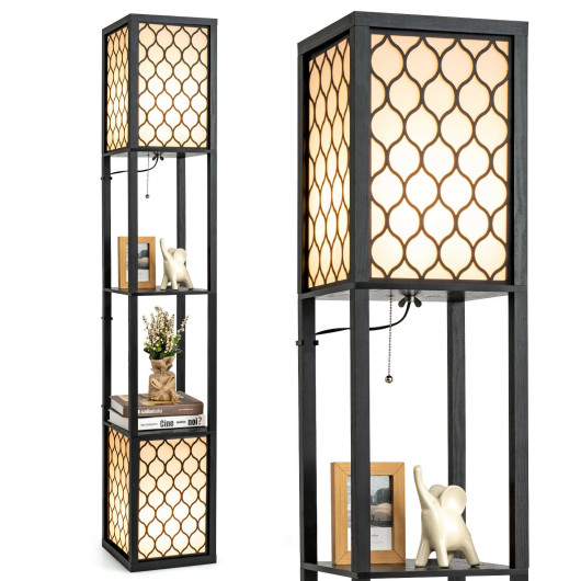Modern Floor Lamp with Shelves and Pull Chain Switch