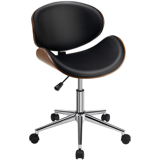 Mid-Century Adjustable Black Leather Office Chair with Swivel Base