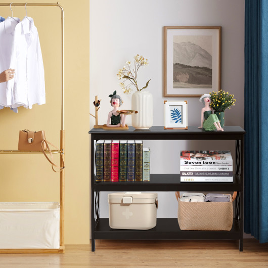 Rustic X-Design 3-Tier Console Table with Open Shelf