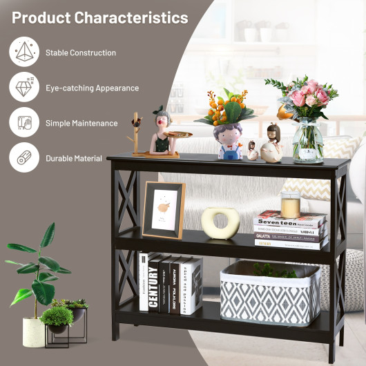 Rustic X-Design 3-Tier Console Table with Open Shelf