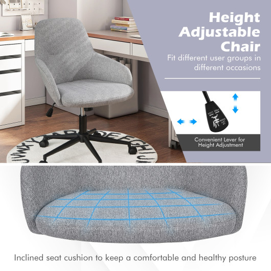 Ergonomic Gray Linen Office Chair with Adjustable Height and Rocking Back