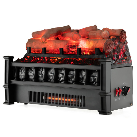 20 Inch Electric Fireplace Heater with Birchwood Ember Bed Black