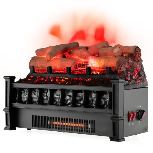 20 Inch Electric Fireplace Heater with Birchwood Ember Bed Black