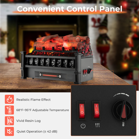 20 Inch Electric Fireplace Heater with Birchwood Ember Bed Black