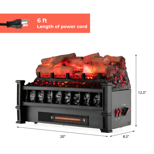 20 Inch Electric Fireplace Heater with Birchwood Ember Bed Black
