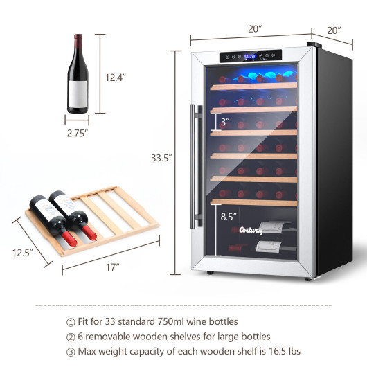 20 Inch Wine Cooler with Glass Door for 33 Bottles - Image 3