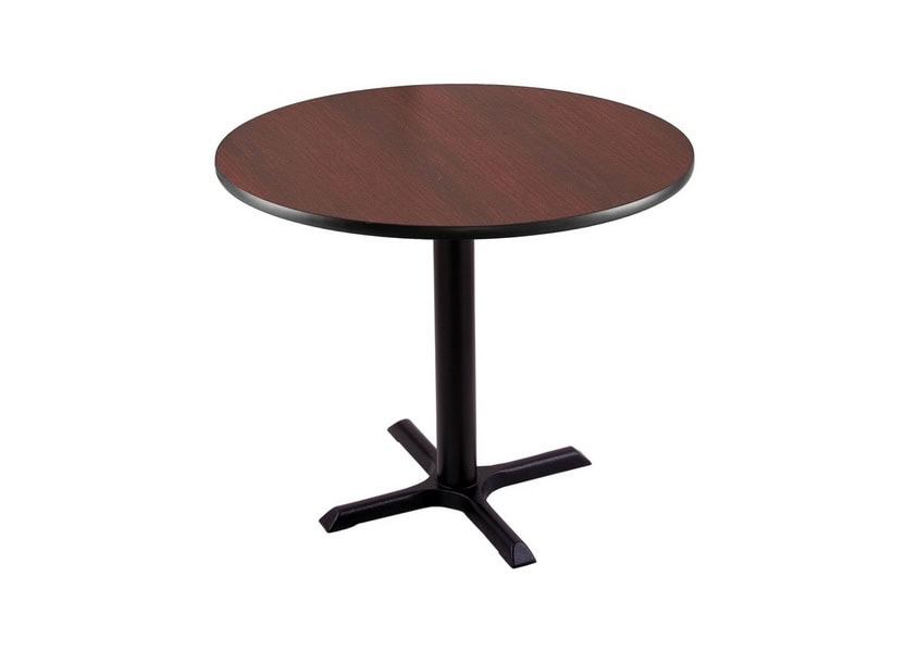 30-inch tall black table with reversible 30-inch black/dark cherry round top and x-style 22x22-inch base