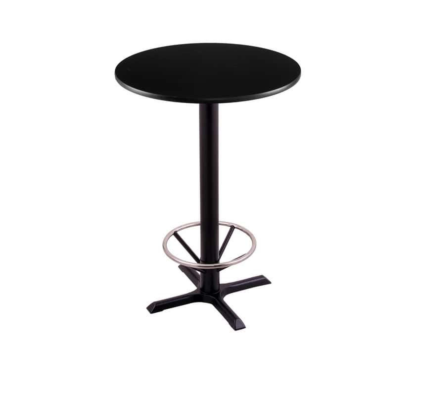 42-inch tall black table with reversible 24-inch black/dark cherry round top and x-style 22x22-inch base with foot ring