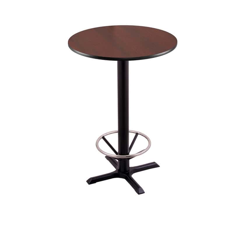 42-inch tall black table with reversible 24-inch black/dark cherry round top and x-style 22x22-inch base with foot ring