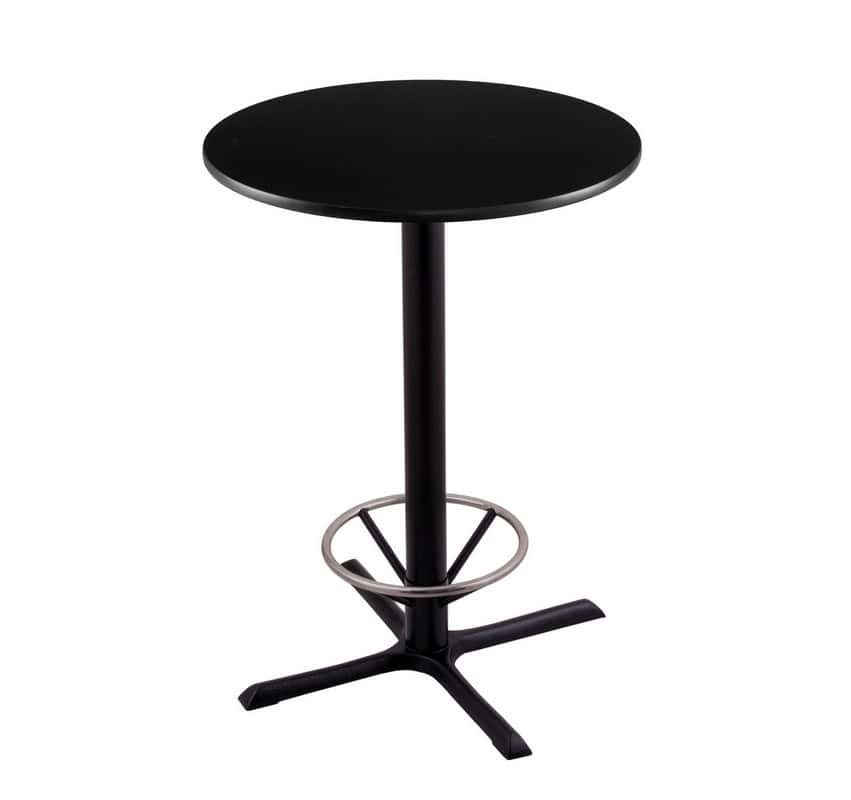 42-inch tall black table with reversible 30-inch black/dark cherry round top and x-style 30x30-inch base with foot ring