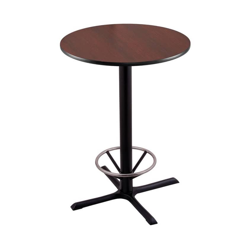 42-inch tall black table with reversible 30-inch black/dark cherry round top and x-style 30x30-inch base with foot ring