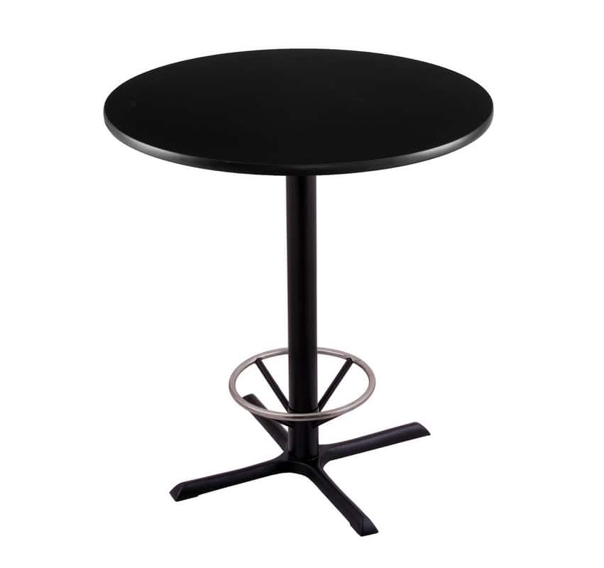 42-inch tall black table with reversible 36-inch black/dark cherry round top and x-style 30x30-inch base with foot ring