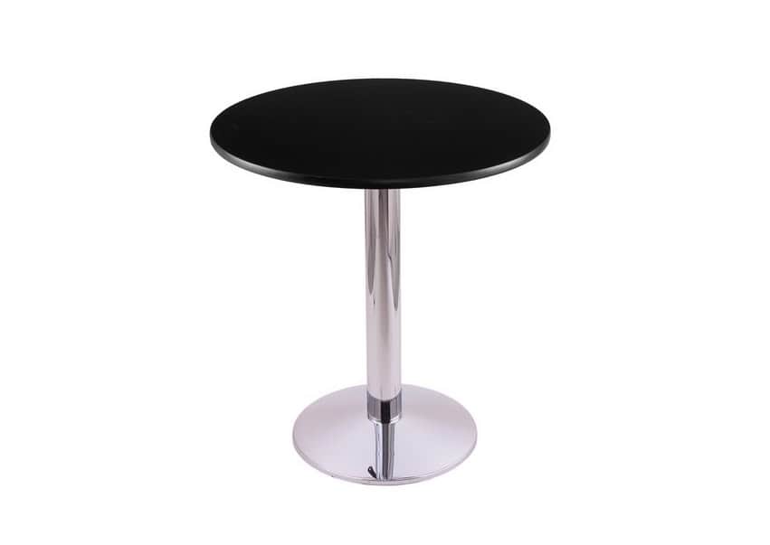30-inch tall chrome table with reversible 24-inch black/dark cherry round top and round footed 16-inch base